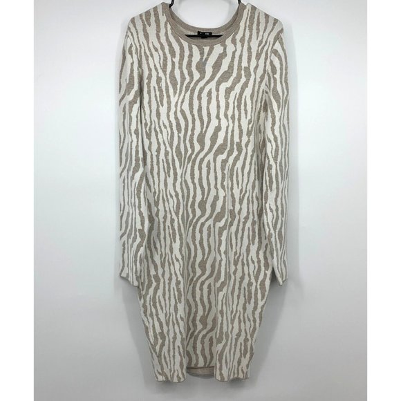 Express Dress Zebra Print Stretch Knit Long Sleeve Bodycon - Picture 1 of 11